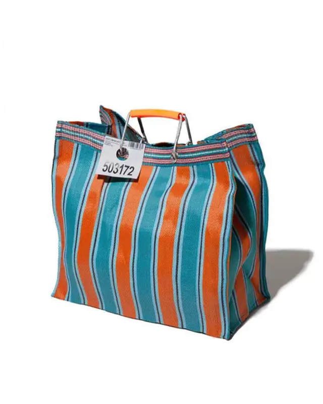 Recycled Plastic Square Stripe Bag - Orange + Blue sold by ban.do