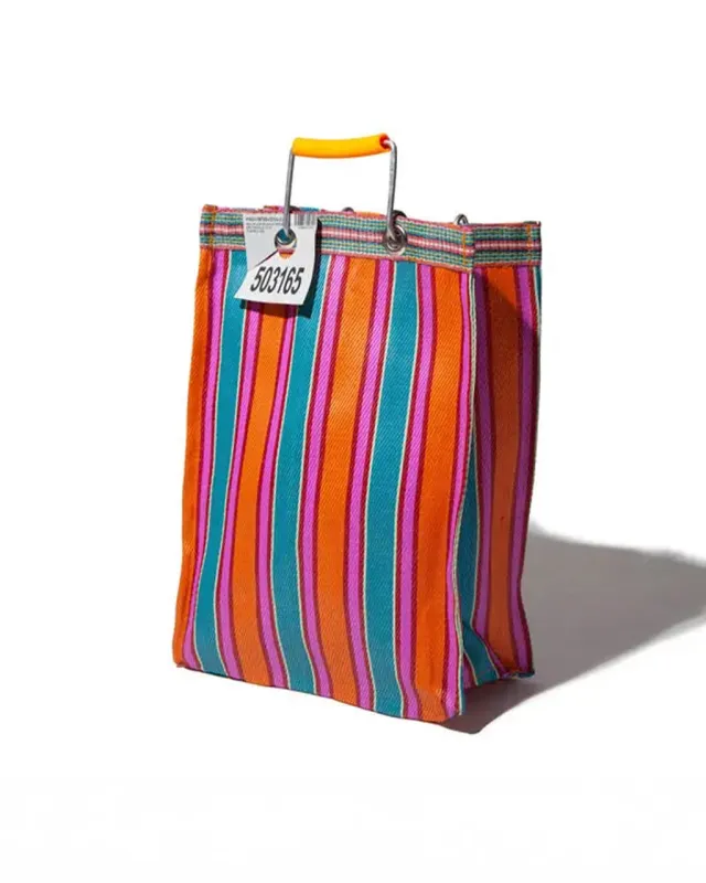 Recycled Plastic Rectangle Stripe Bag - Orange + Pink sold by ban.do