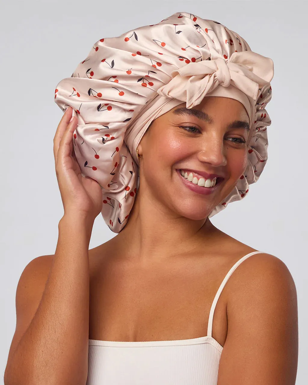 Adjustable Oversized Satin Bonnet - Cherry Print sold by ban.do product image thumbnail 2