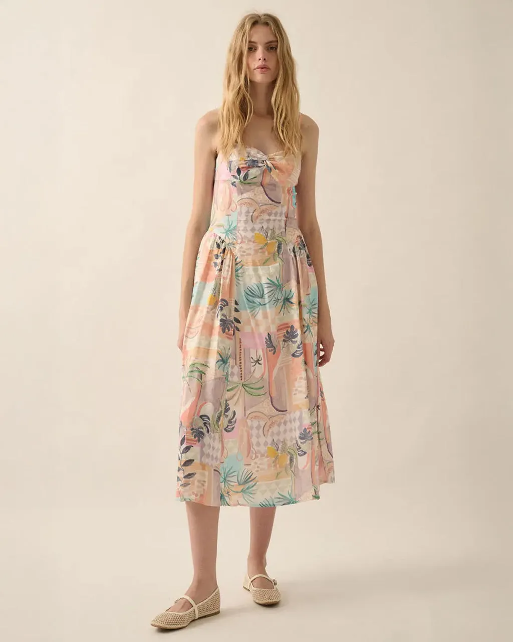 Meet Me in Miami Tropical Motif-Print Midi Dress sold by ban.do