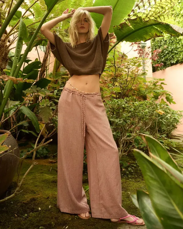 Stroll Goals Striped Wide-Leg Drawstring Pants sold by ban.do