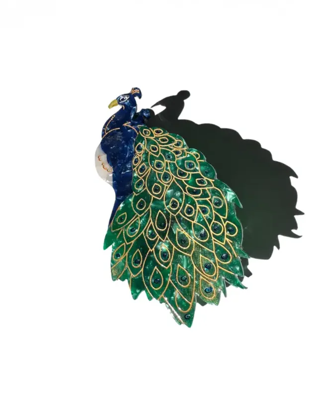 Hand-Painted Peacock Bird Claw Hair Clip sold by ban.do