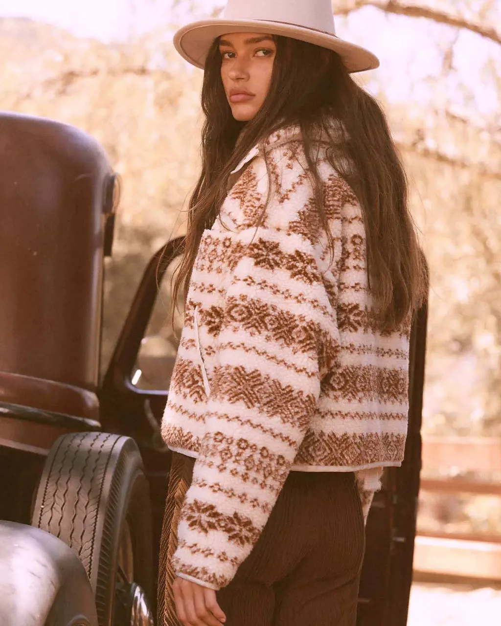 Highland Trails Alpine-Print Sherpa Fleece Jacket sold by ban.do