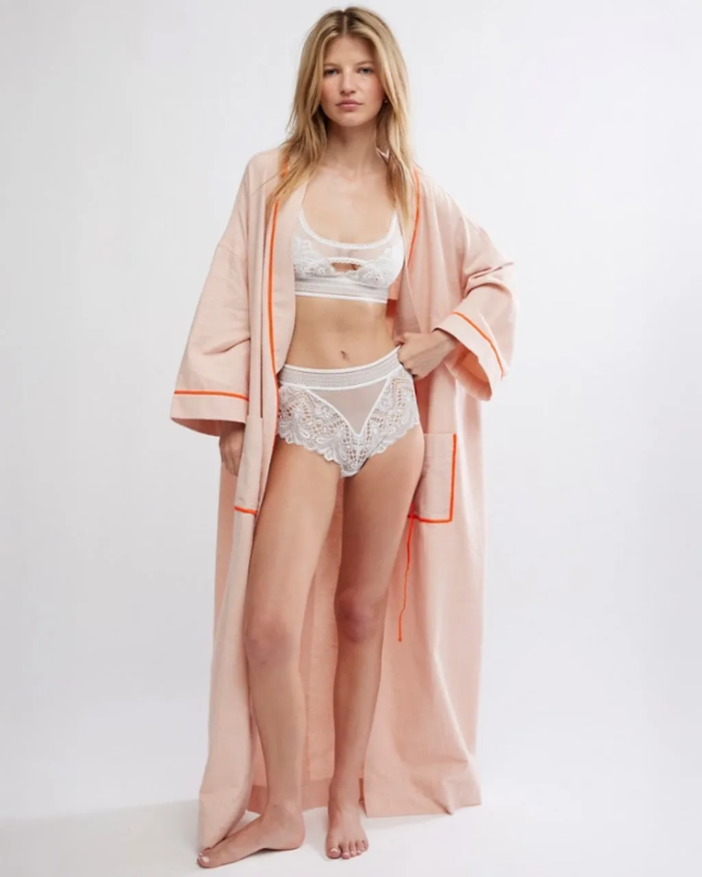 Close To Home Flannel Robe - Neon Peach sold by ban.do