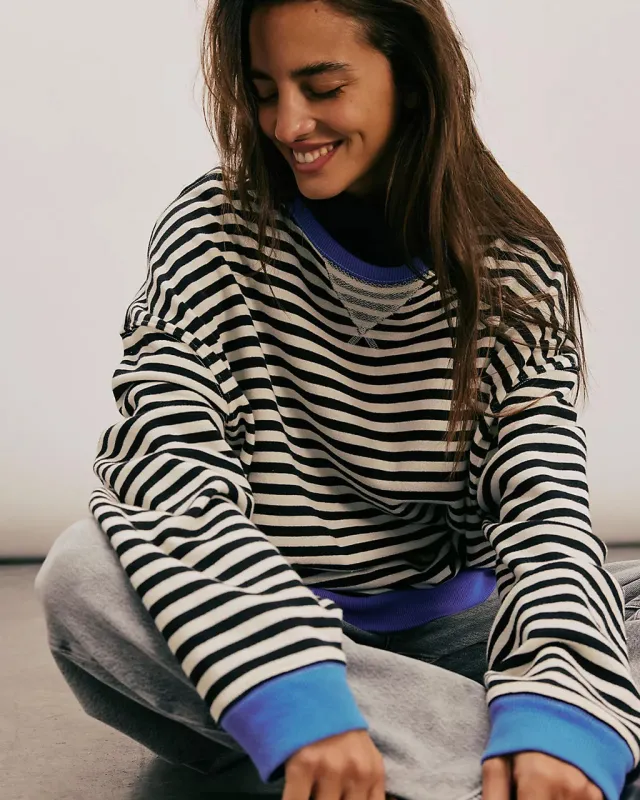 Classic Striped Oversized Crewneck - Black Combo sold by ban.do
