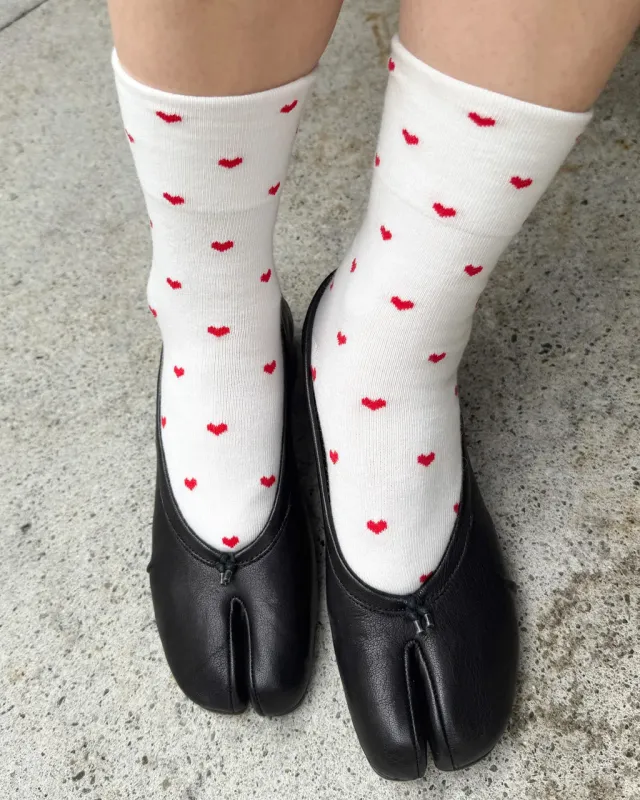 Heart Sneaker Socks - White + Red sold by ban.do