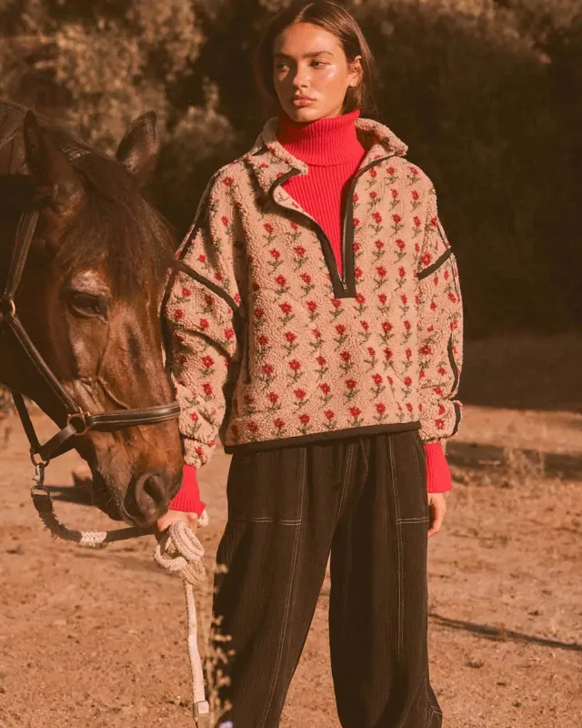 Frosted Fields Floral Fleece Half-Zip Pullover sold by ban.do
