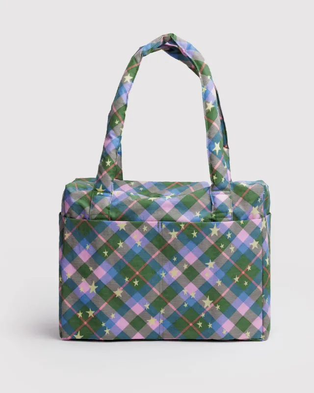 Small Cloud Carry-On - Green Star Plaid made by BAGGU