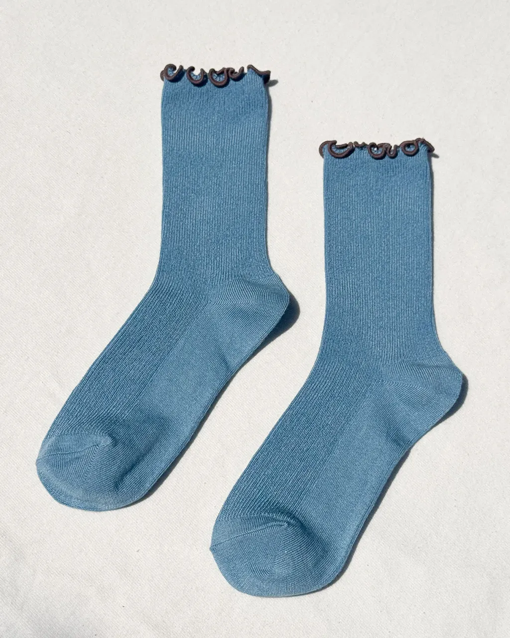 Ruffled Modal Socks - Powder Blue + Brown Edge sold by ban.do product image thumbnail 5