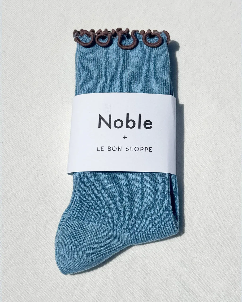 Ruffled Modal Socks - Powder Blue + Brown Edge sold by ban.do product image thumbnail 2