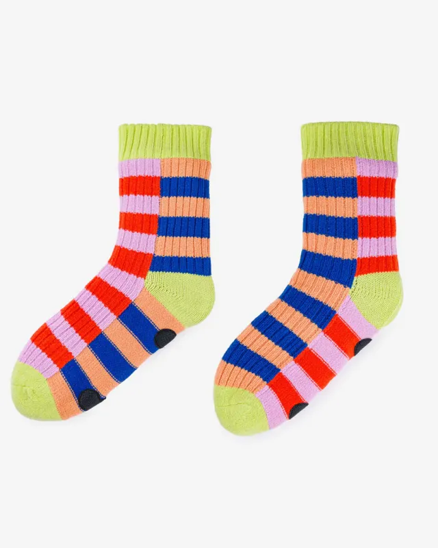 Super Stripe Knit House Socks - Peach Cobalt sold by ban.do