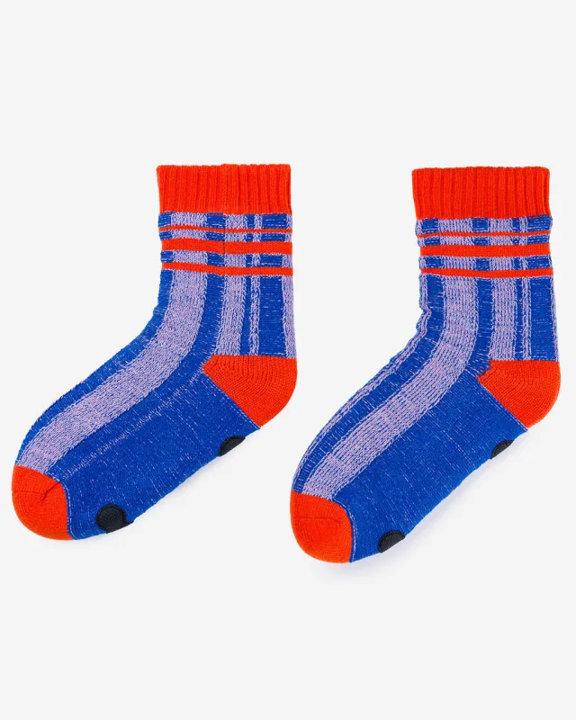 Plaid Stripe House Socks - Cobalt Lilac sold by ban.do