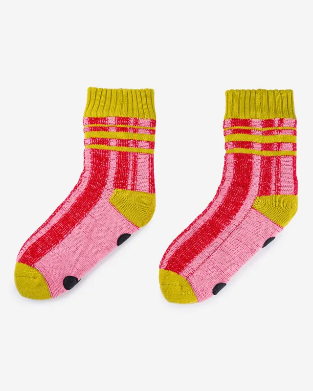 Plaid Stripe House Socks - Pink Red sold by ban.do