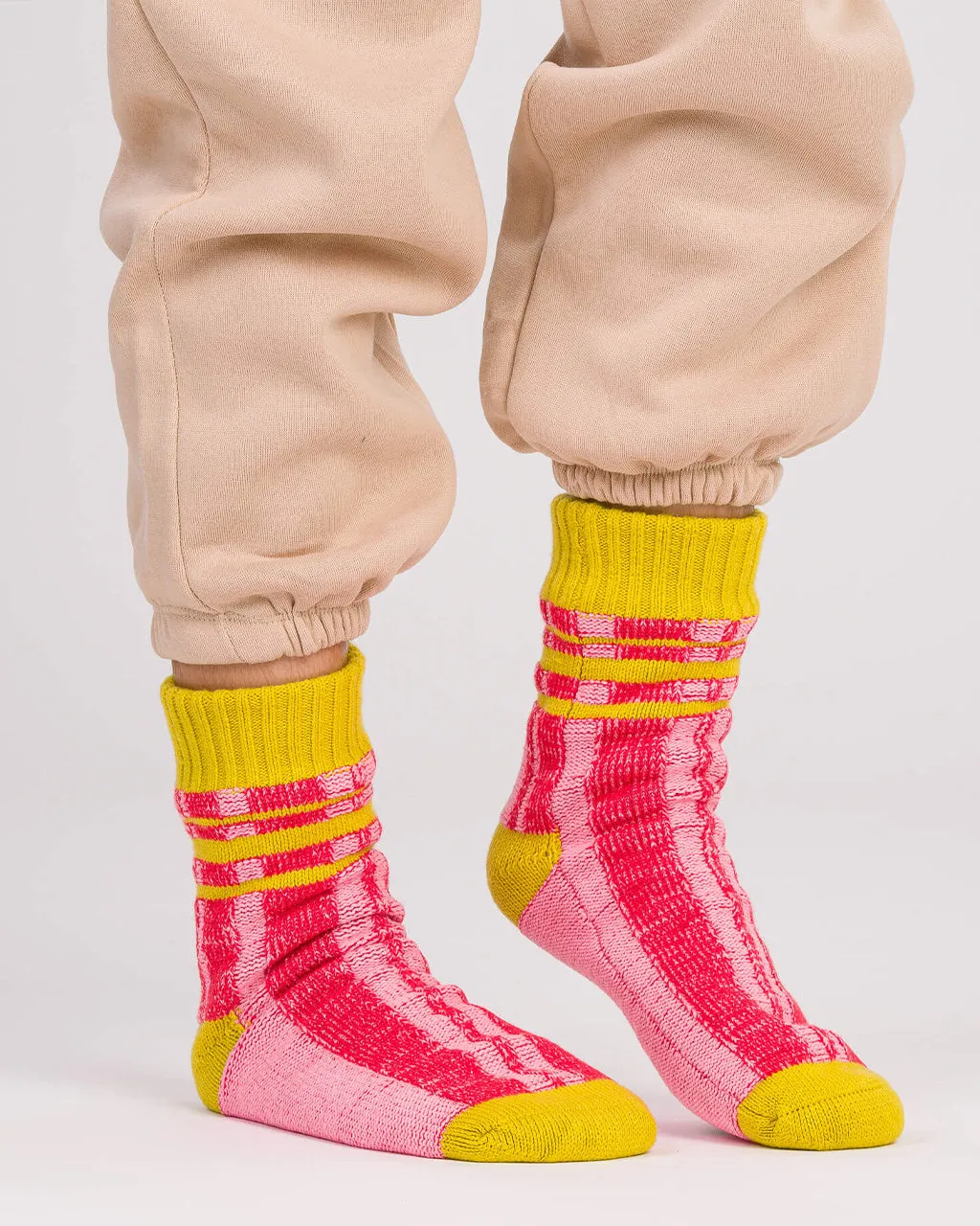 Plaid Stripe House Socks - Pink Red sold by ban.do product image thumbnail 3