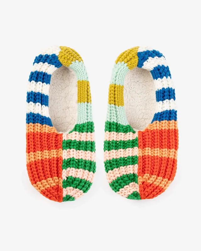 Patchwork Stripe Rib Slippers - Rainbow sold by ban.do