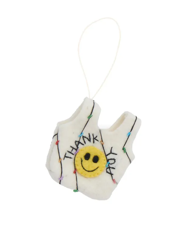 Felt Thank You Smiley Face Bag Ornament sold by ban.do
