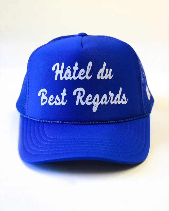 Hotel Du Best Regards Trucker Hat - Royal Blue sold by ban.do