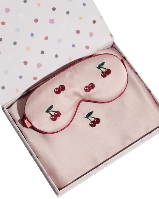Lost Cherries 2 Piece Silk Gift Set - Pillowcase + Sleep Eye Mask sold by ban.do