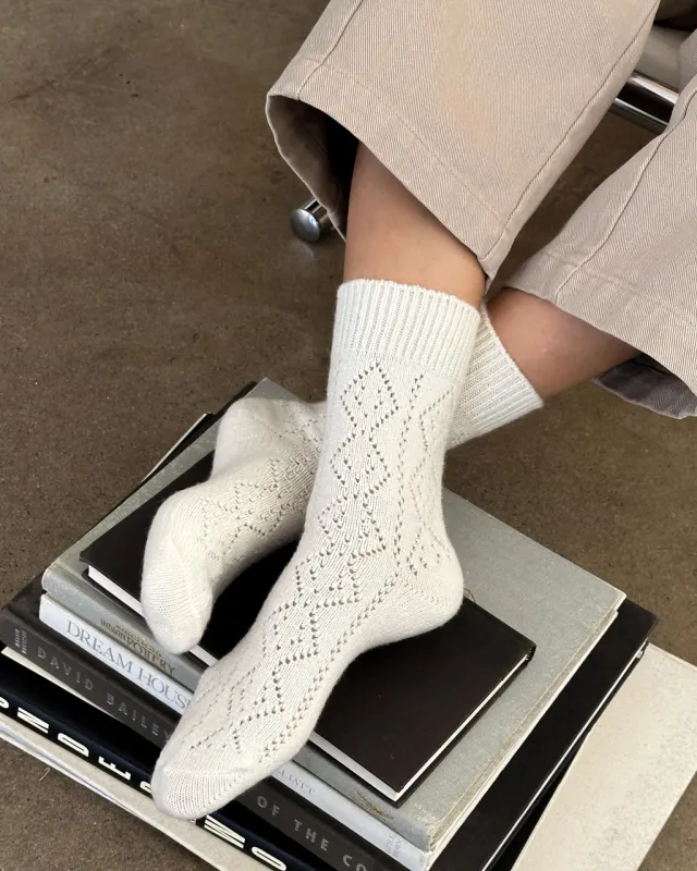 Cashmere Pointelle Socks - Cream sold by ban.do