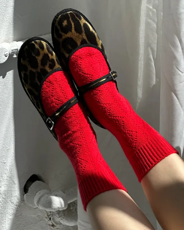 Cashmere Pointelle Socks - Red sold by ban.do