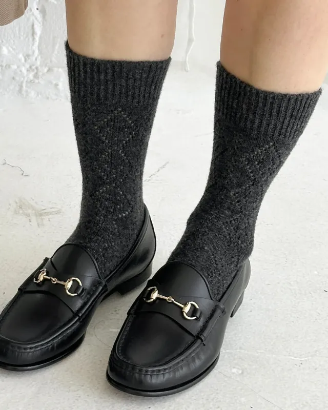 Cashmere Pointelle Socks - Charcoal sold by ban.do