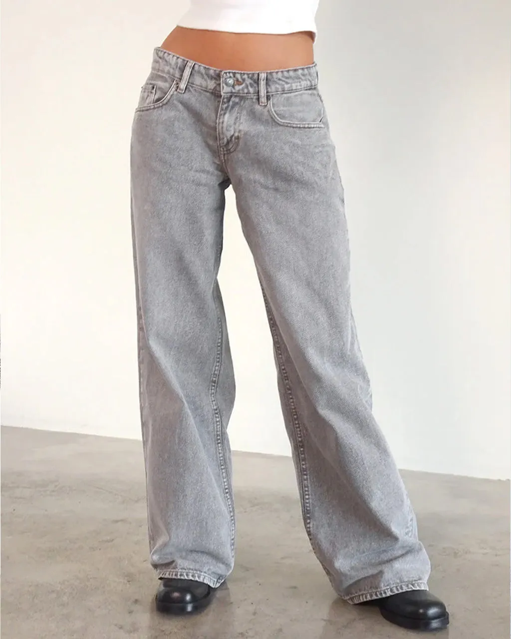 Roomy Extra Wide Low Rise Jeans - Grey Wash sold by ban.do