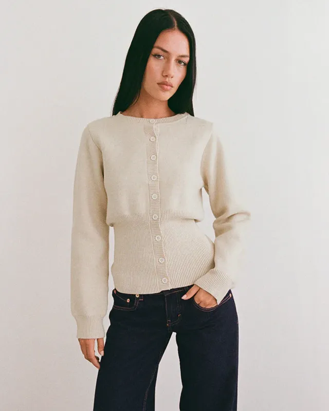 Subra Long Sleeve Ribbed Hem Cardigan - Ivory made by Motel Rocks