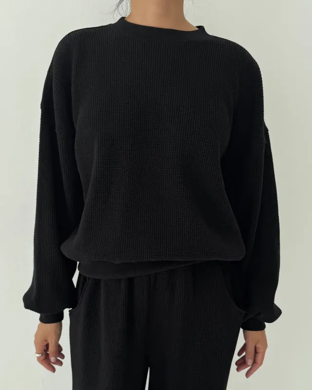 Waffle Core Sweatshirt - True Black made by Le Bon Shoppe