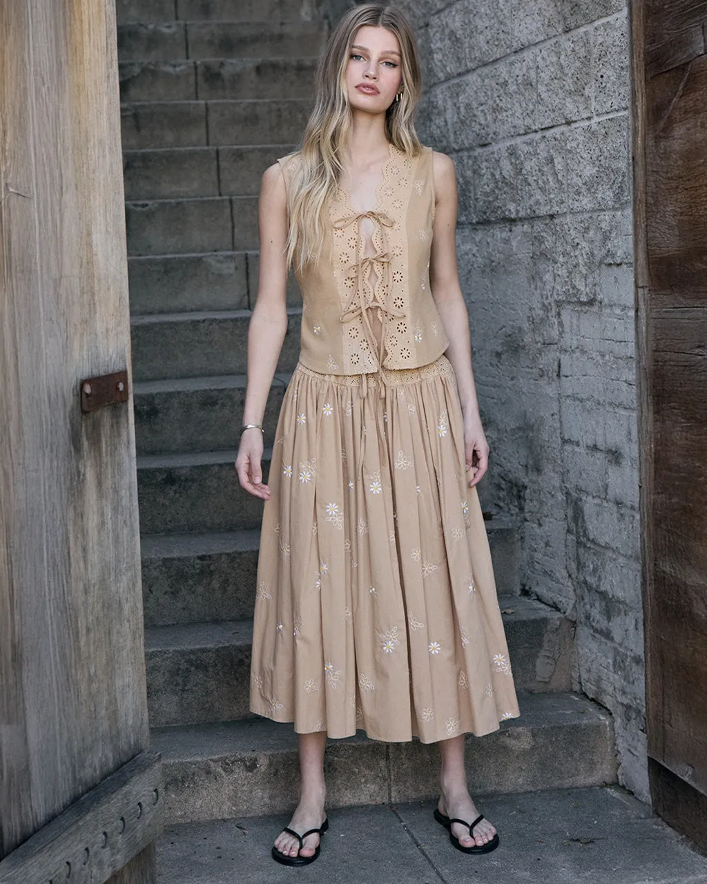 Daisy Embroidered Lace-Up Vest sold by ban.do product image thumbnail 2