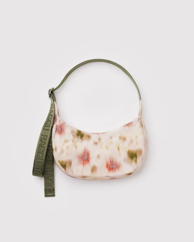 Small Nylon Crescent Bag w/ Key Leash - Abstract Floral made by BAGGU
