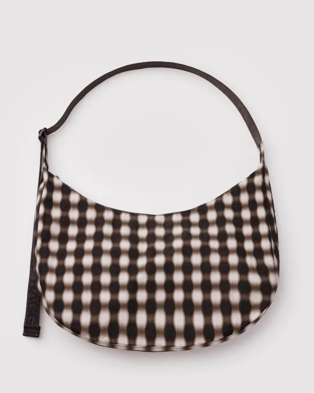 Large Nylon Crescent Bag w/ Key Leash - Blurred Gingham Brown made by BAGGU