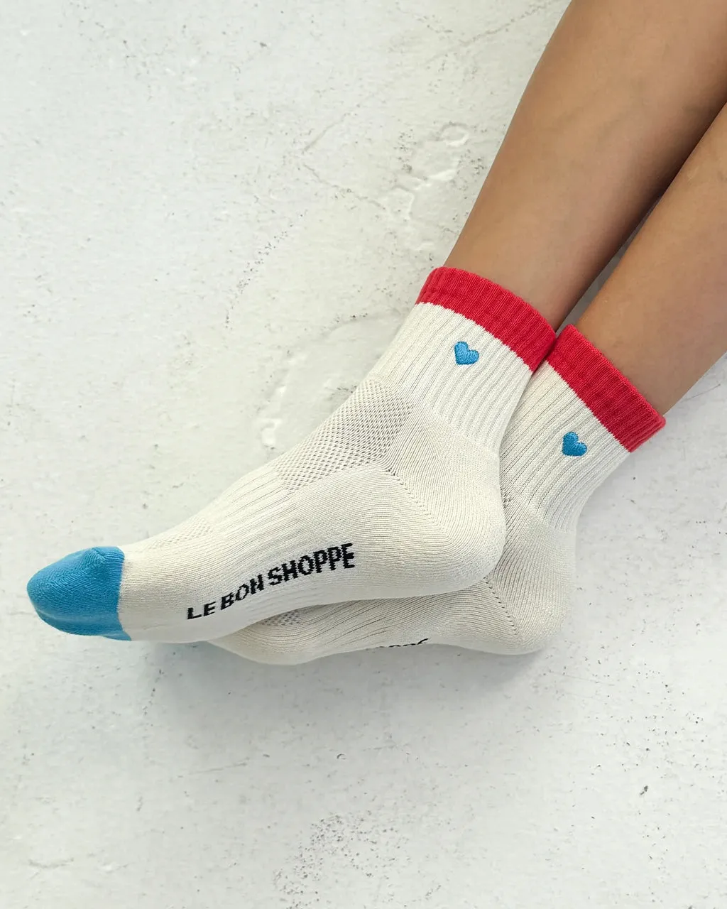 Embroidered Color Block Girlfriend Socks - Blue Red + Heart sold by ban.do