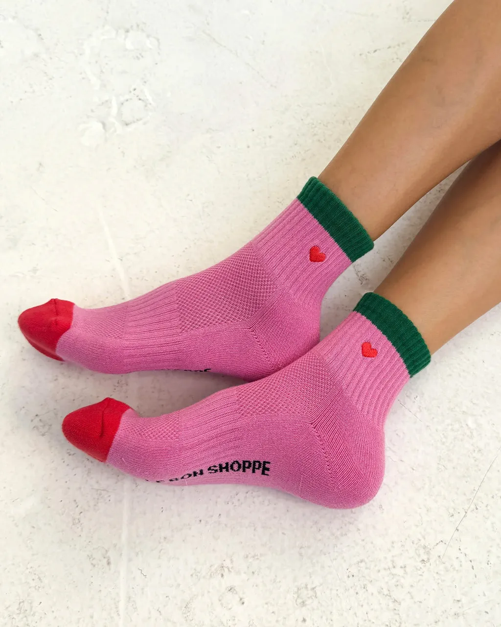 Embroidered Color Block Girlfriend Socks - Rose Green + Heart sold by ban.do