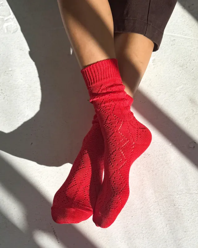 Modal Eyelet Socks - Poppy Red made by Le Bon Shoppe