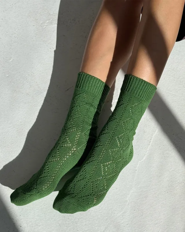 Modal Eyelet Socks - Palm Green made by Le Bon Shoppe