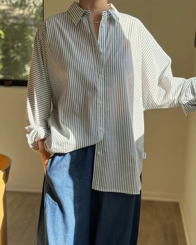 Striped Light Weight Owen Shirt - Denim Stripe made by Le Bon Shoppe