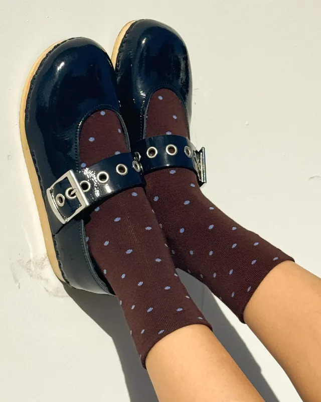Sneaker Socks - Cacao Blue Polka Dot made by Le Bon Shoppe