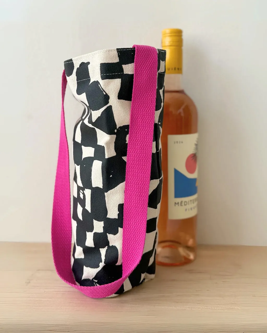 The Checks Wine Tote - Black + Natural sold by ban.do product image thumbnail 3