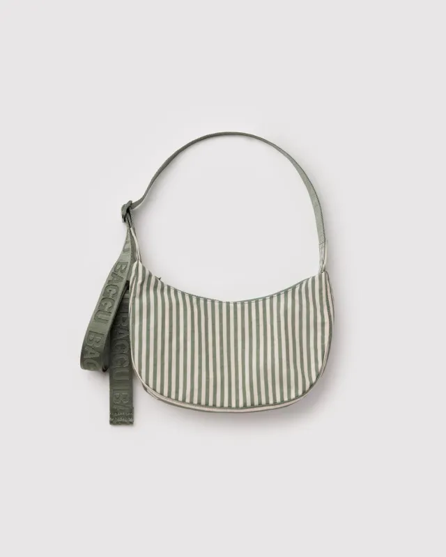 Small Nylon Crescent Bag w/ Key Leash - Sage Stripe made by BAGGU