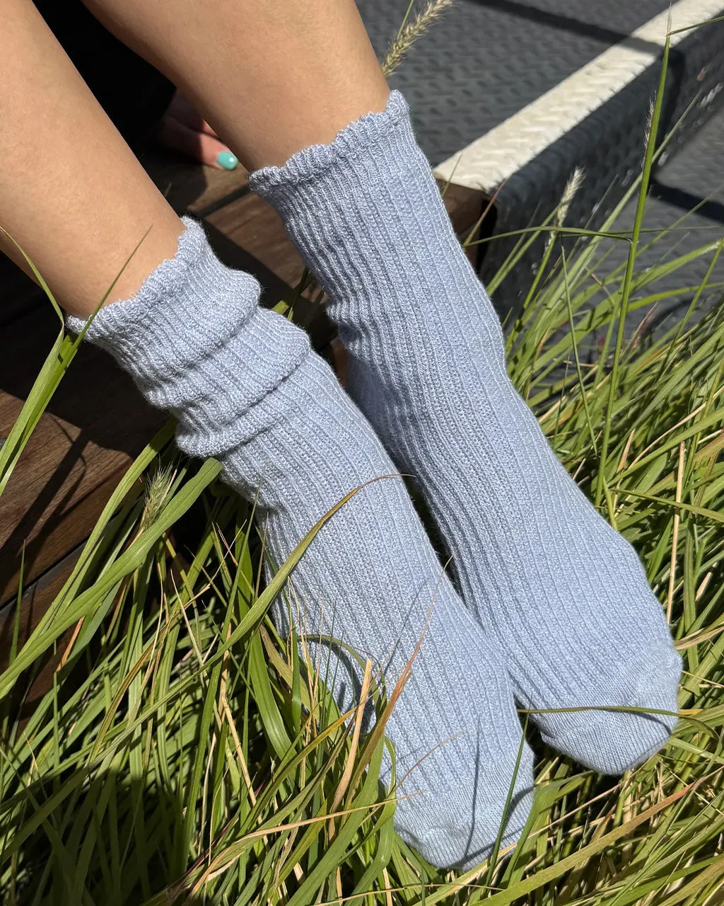 Linen Scallop Socks - Pale Blue sold by ban.do product image thumbnail 3