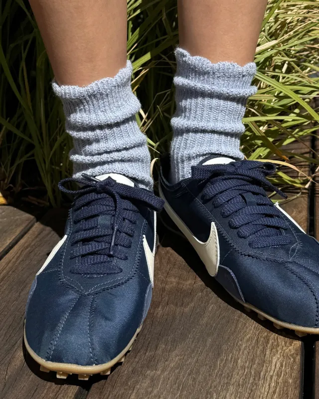 Linen Scallop Socks - Pale Blue made by Le Bon Shoppe