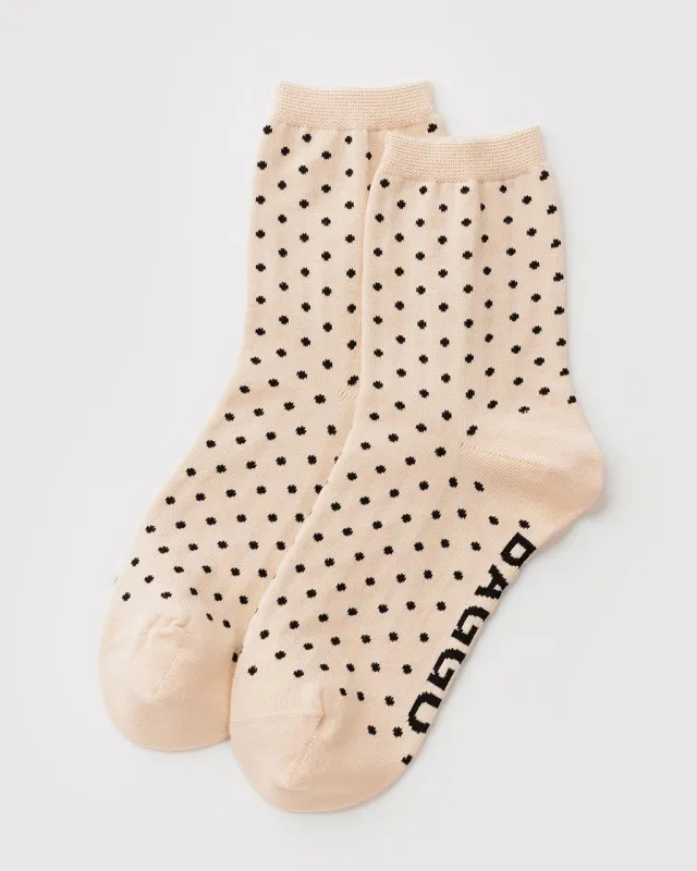 Crew Socks - Micro Cream And Black Polka Dot made by BAGGU
