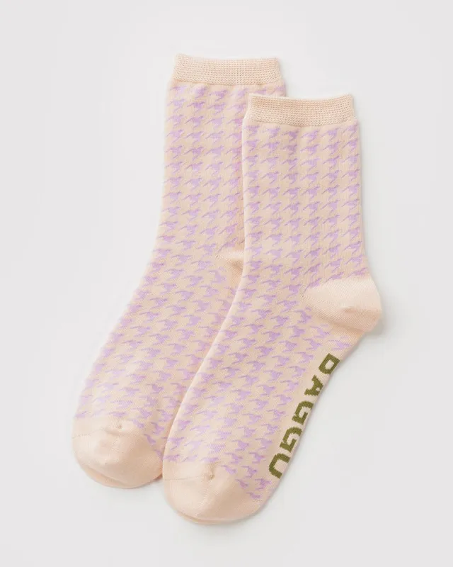 Crew Socks - Pink Houndstooth made by BAGGU