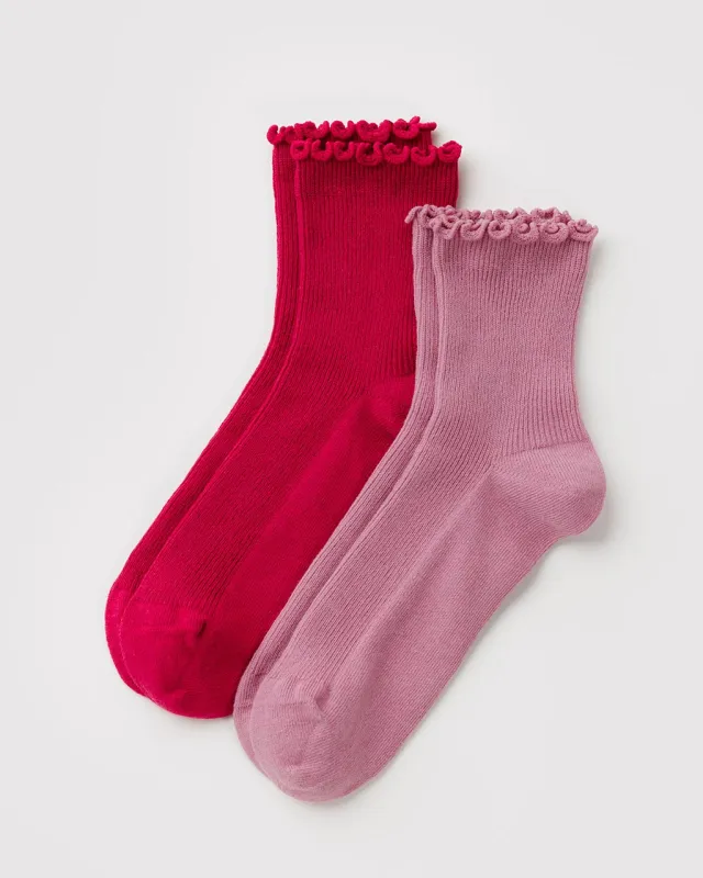 Lettuce Edge Sock Set Of 2 - Wild Plum & Cherry made by BAGGU