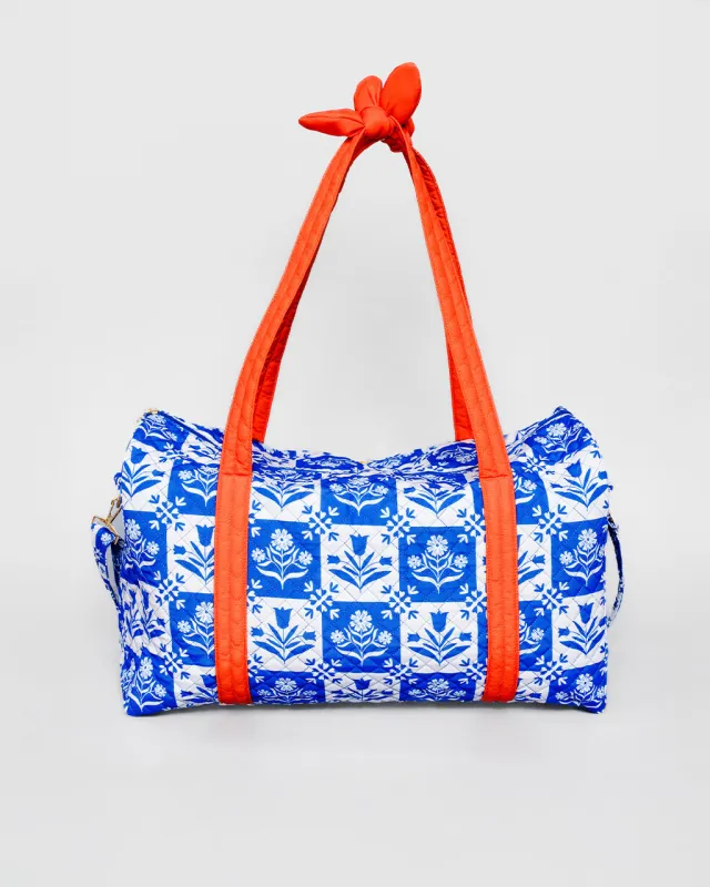 Quilted Duffel Bag - Blue Plaid Floral made by ban.do