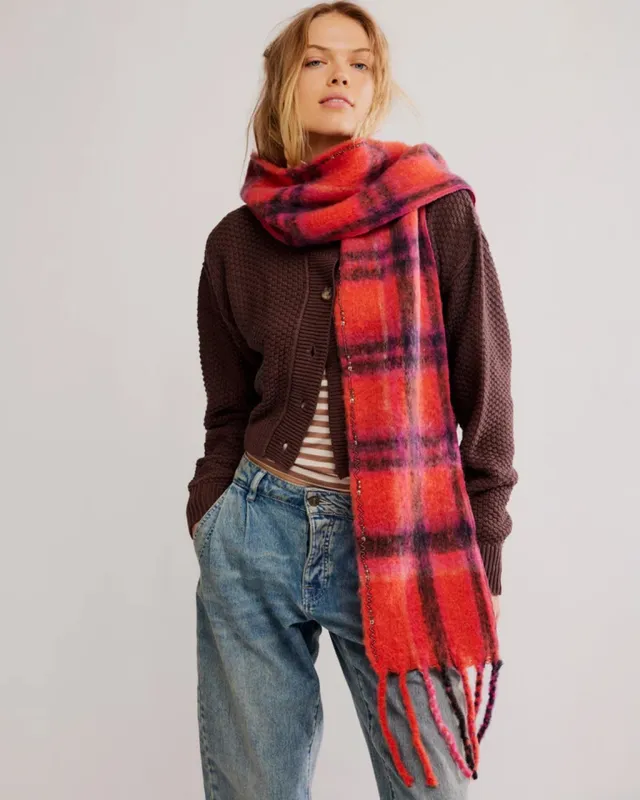 Highland Plaid Skinny Scarf - Pink Combo made by Free People