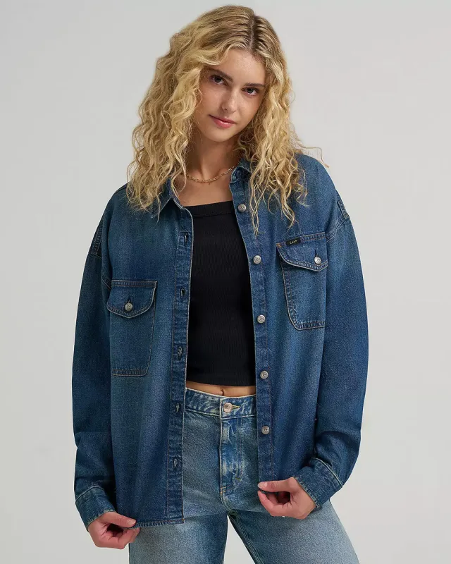 Swing Back Denim Button Down Shirt - Night Adventure made by Lee