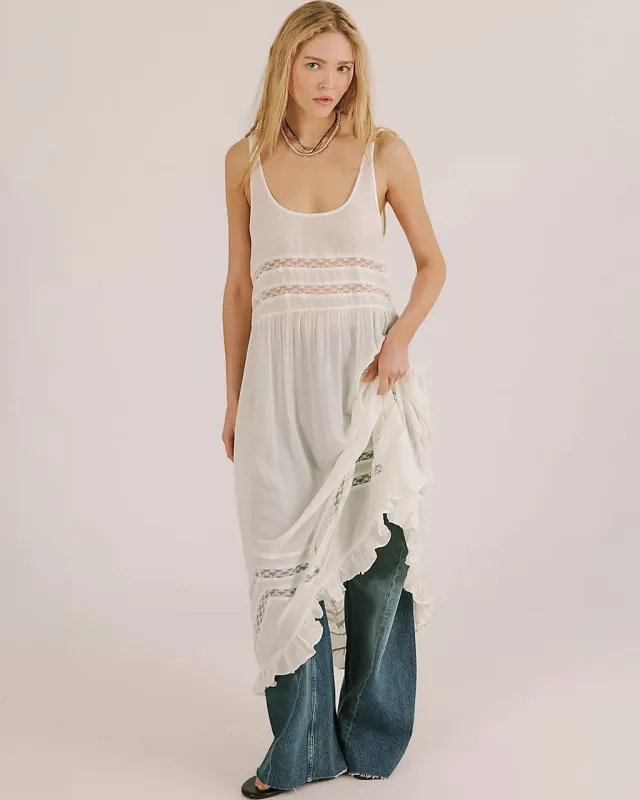 Voile and Lace Midi Slip Dress - Ivory Combo made by Free People