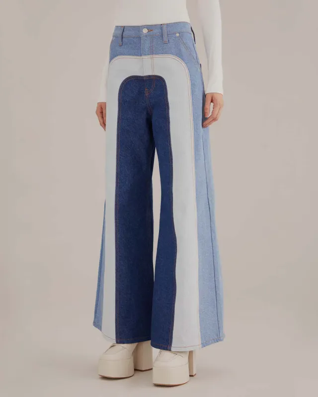 Patchwork Denim Wide Pants sold by ban.do