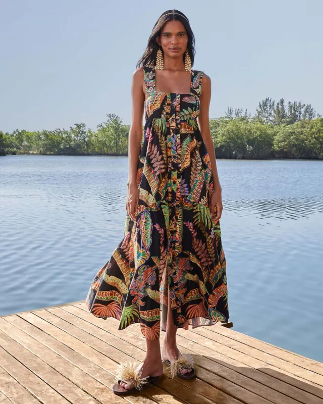 Cool Foliage Black Sleeveless Maxi Dress made by ban.do